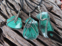 Polished Malachite Wire Wrap Pendant Sliced Malachite & Intricate Wire Wrap -  x Sold per piece From Congo - TopRock