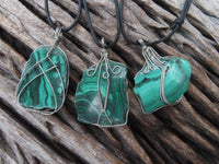 Polished Malachite Wire Wrap Pendant Sliced Malachite & Intricate Wire Wrap -  x Sold per piece From Congo - TopRock