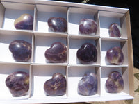 Polished Dark Purple Lepidolite Hearts (Rubellite Inclusions) x 12 From Madagascar - TopRock