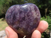 Polished Dark Purple Lepidolite Hearts (Rubellite Inclusions) x 12 From Madagascar - TopRock