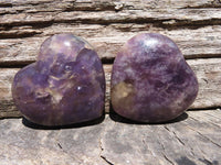 Polished Dark Purple Lepidolite Hearts (Rubellite Inclusions) x 12 From Madagascar - TopRock