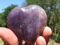 Polished Dark Purple Lepidolite Hearts (Rubellite Inclusions) x 12 From Madagascar - TopRock