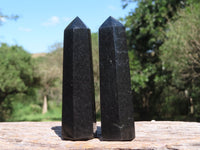 Polished Pitch Black Basalt Points/Prisms x 6 From Madagascar - TopRock