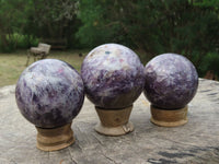 Polished Lepidolite Spheres With Pink Tourmaline x 3 From Madagascar - TopRock