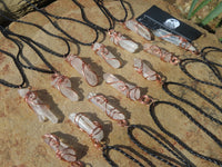 Natural Quartz Crystal Copper Art Wire Wrap Pendants with Thong - Sold per piece From South Africa - TopRock