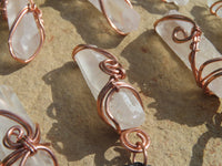 Natural Quartz Crystal Copper Art Wire Wrap Pendants with Thong - Sold per piece From South Africa - TopRock