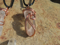 Natural Quartz Crystal Copper Art Wire Wrap Pendants with Thong - Sold per piece From South Africa - TopRock