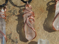 Natural Quartz Crystal Copper Art Wire Wrap Pendants with Thong - Sold per piece From South Africa - TopRock