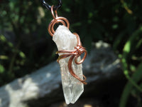 Natural Quartz Crystal Copper Art Wire Wrap Pendants with Thong - Sold per piece From South Africa - TopRock