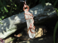 Natural Quartz Crystal Copper Art Wire Wrap Pendants with Thong - Sold per piece From South Africa - TopRock