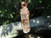 Natural Quartz Crystal Copper Art Wire Wrap Pendants with Thong - Sold per piece From South Africa - TopRock