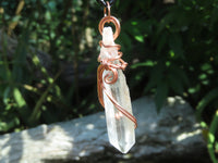 Natural Quartz Crystal Copper Art Wire Wrap Pendants with Thong - Sold per piece From South Africa - TopRock