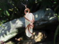 Natural Quartz Crystal Copper Art Wire Wrap Pendants with Thong - Sold per piece From South Africa - TopRock