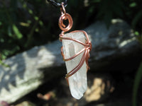 Natural Quartz Crystal Copper Art Wire Wrap Pendants with Thong - Sold per piece From South Africa - TopRock