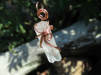 Natural Quartz Crystal Copper Art Wire Wrap Pendants with Thong - Sold per piece From South Africa - TopRock