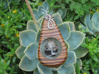 Polished Zebra Wood Pendant With Purpurite Centre & Tree Of Life - sold per piece From South Africa - TopRock