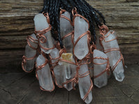 Natural Clear Optic Selected Quartz Crystals in Copper Art Wire Wrap Pendant - sold per piece - From Madagascar - TopRock