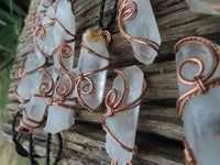 Natural Clear Optic Selected Quartz Crystals in Copper Art Wire Wrap Pendant - sold per piece - From Madagascar - TopRock