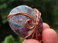 Polished Rubellite in Quartz Cabochon Crystal Copper Art Wire Wrap Pendant with Thong - Sold per piece From Madagascar - TopRock