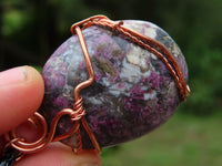 Polished Rubellite in Quartz Cabochon Crystal Copper Art Wire Wrap Pendant with Thong - Sold per piece From Madagascar - TopRock