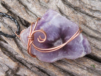 Polished Amethyst Slices Of Crystals Set In Copper Art Wire Wrap Pendant - sold per piece From Zambia - TopRock
