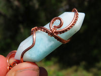 Polished Double Terminated Smithsonite Crystals Set In Copper Art Wire Wrap Pendant - sold per piece From South Africa - TopRock