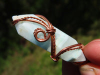 Polished Double Terminated Smithsonite Crystals Set In Copper Art Wire Wrap Pendant - sold per piece From South Africa - TopRock