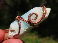 Polished Double Terminated Smithsonite Crystals Set In Copper Art Wire Wrap Pendant - sold per piece From South Africa - TopRock