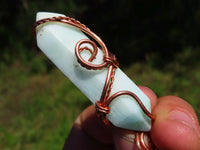 Polished Double Terminated Smithsonite Crystals Set In Copper Art Wire Wrap Pendant - sold per piece From South Africa - TopRock