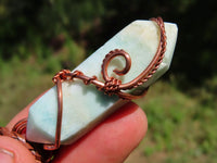 Polished Double Terminated Smithsonite Crystals Set In Copper Art Wire Wrap Pendant - sold per piece From South Africa - TopRock