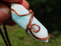 Polished Double Terminated Smithsonite Crystals Set In Copper Art Wire Wrap Pendant - sold per piece From South Africa - TopRock