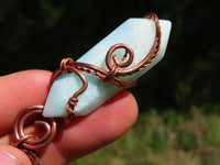 Polished Double Terminated Smithsonite Crystals Set In Copper Art Wire Wrap Pendant - sold per piece From South Africa - TopRock