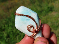 Polished Facetted Freeform Smithsonite Crystals Set In Copper Art Wire Wrap Pendant - sold per piece From South Africa - TopRock