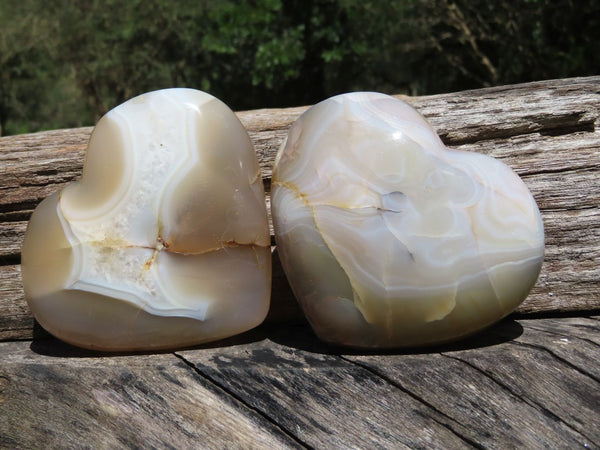 Polished Large Agate Hearts With Banding & Quartz  x 2 From Madagascar - TopRock