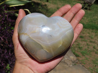 Polished Large Agate Hearts With Banding & Quartz  x 2 From Madagascar - TopRock