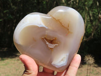 Polished Large Agate Hearts With Banding & Quartz  x 2 From Madagascar - TopRock