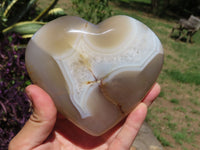 Polished Large Agate Hearts With Banding & Quartz  x 2 From Madagascar - TopRock