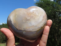 Polished Large Agate Hearts With Banding & Quartz  x 2 From Madagascar - TopRock