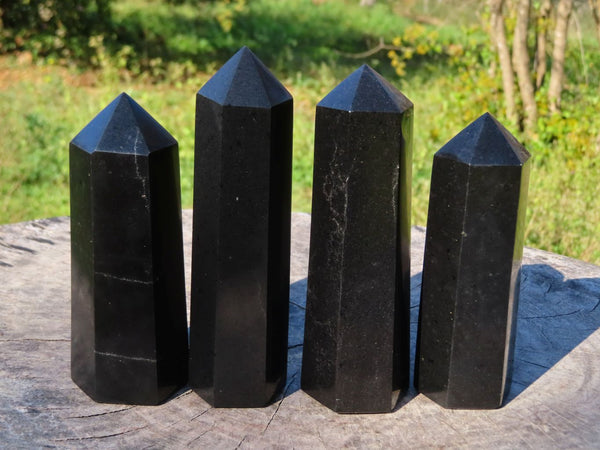 Polished Black Basalt Crystal Points x 4 From Madagascar - TopRock