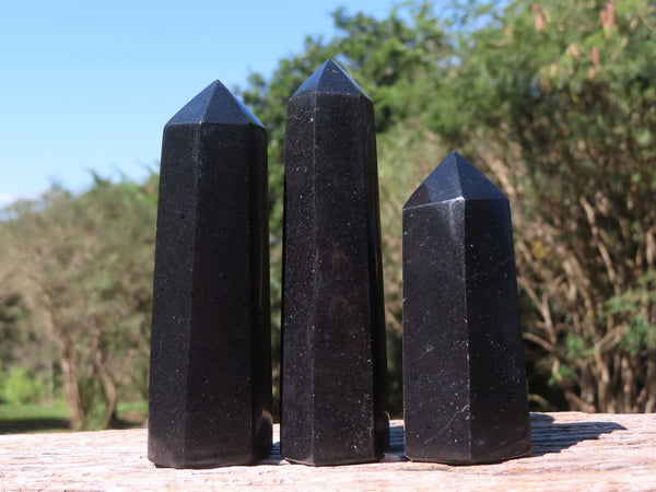 Polished Pitch Black Basalt Points/Prisms x 12 From Madagascar - TopRock