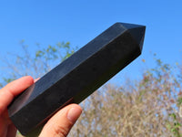 Polished Black Basalt Crystal Points x 4 From Madagascar - TopRock