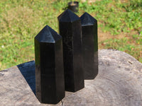 Polished Black Basalt Crystal Points x 4 From Madagascar - TopRock