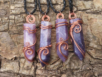 Polished Lepidolite Crystal In Copper Art Wire Wrap With Thong - sold per piece From Zimbabwe - TopRock