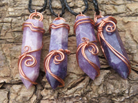 Polished Lepidolite Crystal In Copper Art Wire Wrap With Thong - sold per piece From Zimbabwe - TopRock