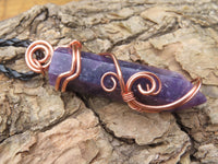 Polished Lepidolite Crystal In Copper Art Wire Wrap With Thong - sold per piece From Zimbabwe - TopRock