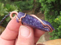 Polished Lepidolite Crystal In Copper Art Wire Wrap With Thong - sold per piece From Zimbabwe - TopRock