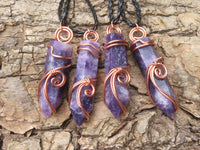 Polished Lepidolite Crystal In Copper Art Wire Wrap With Thong - sold per piece From Zimbabwe - TopRock