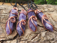 Polished Lepidolite Crystal In Copper Art Wire Wrap With Thong - sold per piece From Zimbabwe - TopRock