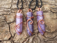 Polished Lepidolite Crystal In Copper Art Wire Wrap With Thong - sold per piece From Zimbabwe - TopRock