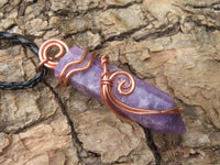 Polished Lepidolite Crystal In Copper Art Wire Wrap With Thong - sold per piece From Zimbabwe - TopRock